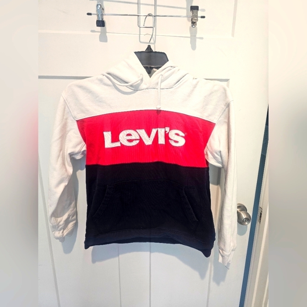 Levi’s XS Colorblock Logo Hoodie White Red Black Pullover Sweatshirt
